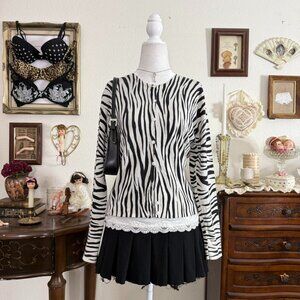 90's scenecore girly grunge graphic zebra print silk blend cardigan